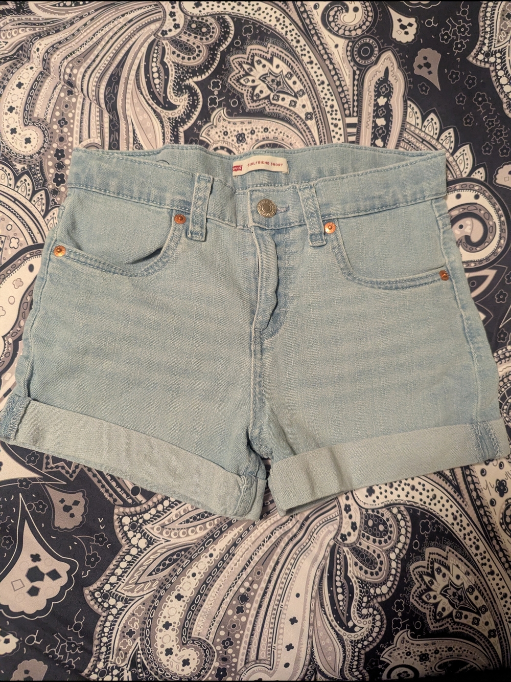 Girls Light Wash Denim Shorts - Casual Rolled Hem